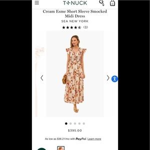 Sea Eden Cream Short Sleeve Smocked MIDI Dress Size 2 NWT